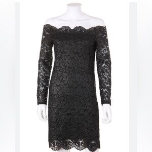 H&M Divided Womens Short Party Dress Sz 8 Black Silver Lace Floral Long Sleeve